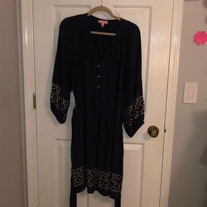 Navy dress with gold stud details